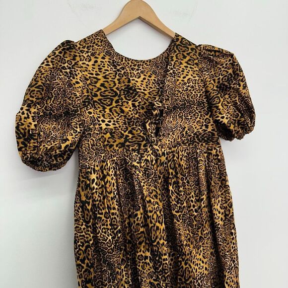 Sew Wasted Women’s Leopard Printed Bow Tie Fastening Short Length Smock Dress - Picture 9 of 10